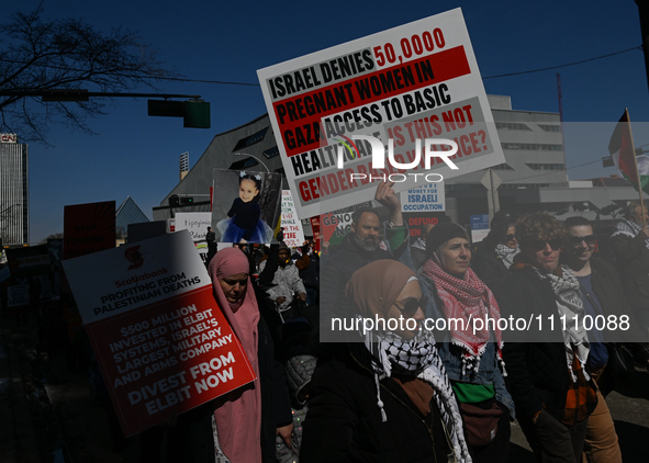 EDMONTON, CANADA - MARCH 30:
Members of the Palestinian diaspora and local activists from left-wing parties, including the Communist Party o...