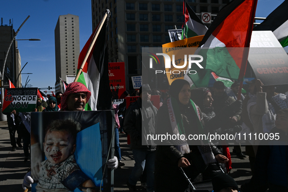 EDMONTON, CANADA - MARCH 30:
Members of the Palestinian diaspora and local activists from left-wing parties, including the Communist Party o...