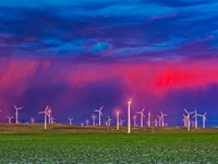 Wind power facilities are being seen in Xinjiang, China, on May 24, 2020. Xinjiang is integrating wind, solar, hydro, biomass, geothermal, a...