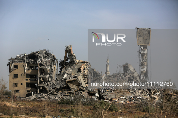 A damaged building in the Asra residential compound, northwest of Nuseirat, is shown in this photo taken in the Gaza Strip on April 1, 2024,...