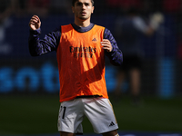 Brahim Diaz attacking midfield of Real Madrid and Spain during the warm-up before the LaLiga EA Sports match between CA Osasuna and Real Mad...