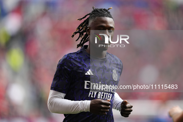 Eduardo Camavinga central midfield of Real Madrid and France during the warm-up before the LaLiga EA Sports match between CA Osasuna and Rea...