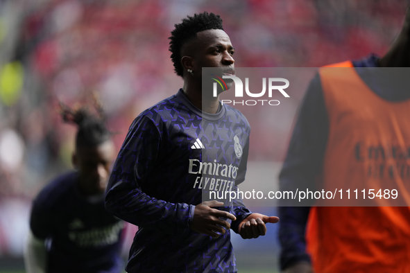 Vinicius Junior left winger of Real Madrid and Brazil during the warm-up before the LaLiga EA Sports match between CA Osasuna and Real Madri...