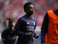 Vinicius Junior left winger of Real Madrid and Brazil during the warm-up before the LaLiga EA Sports match between CA Osasuna and Real Madri...