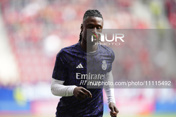 Eduardo Camavinga central midfield of Real Madrid and France during the warm-up before the LaLiga EA Sports match between CA Osasuna and Rea...