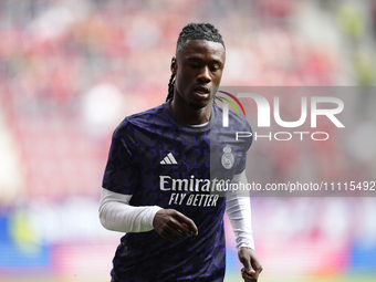 Eduardo Camavinga central midfield of Real Madrid and France during the warm-up before the LaLiga EA Sports match between CA Osasuna and Rea...