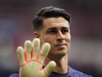 Kepa Arrizabalaga goalkeeper of Real Madrid and Spain during the warm-up before the LaLiga EA Sports match between CA Osasuna and Real Madri...