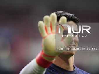 Kepa Arrizabalaga goalkeeper of Real Madrid and Spain during the warm-up before the LaLiga EA Sports match between CA Osasuna and Real Madri...