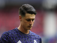 Kepa Arrizabalaga goalkeeper of Real Madrid and Spain during the warm-up before the LaLiga EA Sports match between CA Osasuna and Real Madri...