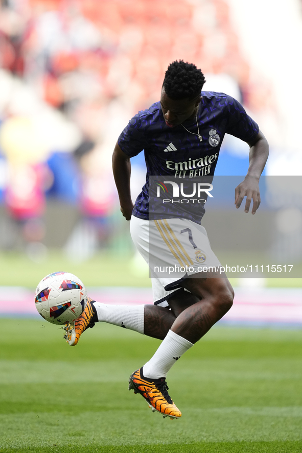 Vinicius Junior left winger of Real Madrid and Brazil during the warm-up before the LaLiga EA Sports match between CA Osasuna and Real Madri...