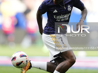 Vinicius Junior left winger of Real Madrid and Brazil during the warm-up before the LaLiga EA Sports match between CA Osasuna and Real Madri...