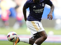 Vinicius Junior left winger of Real Madrid and Brazil during the warm-up before the LaLiga EA Sports match between CA Osasuna and Real Madri...