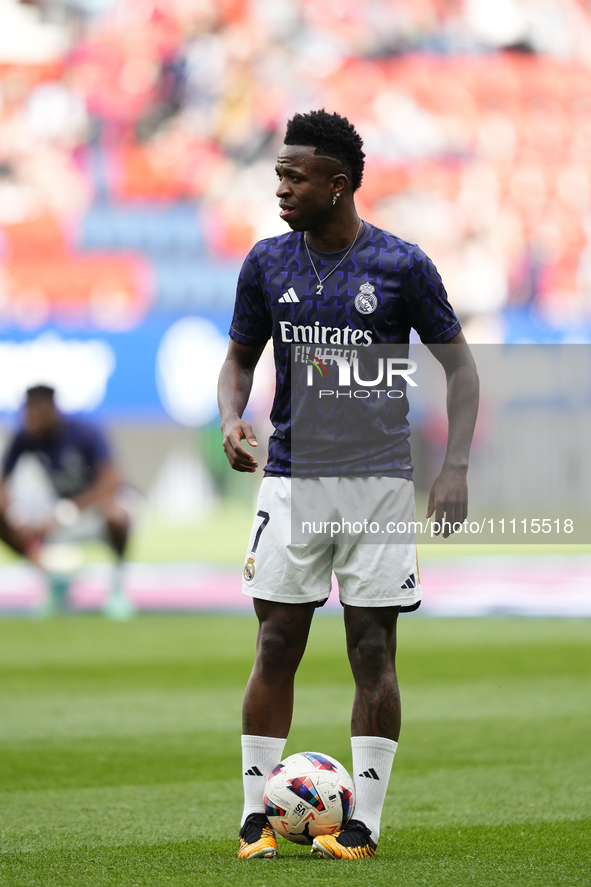 Vinicius Junior left winger of Real Madrid and Brazil during the warm-up before the LaLiga EA Sports match between CA Osasuna and Real Madri...