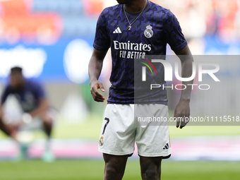 Vinicius Junior left winger of Real Madrid and Brazil during the warm-up before the LaLiga EA Sports match between CA Osasuna and Real Madri...