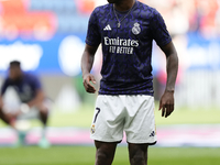 Vinicius Junior left winger of Real Madrid and Brazil during the warm-up before the LaLiga EA Sports match between CA Osasuna and Real Madri...