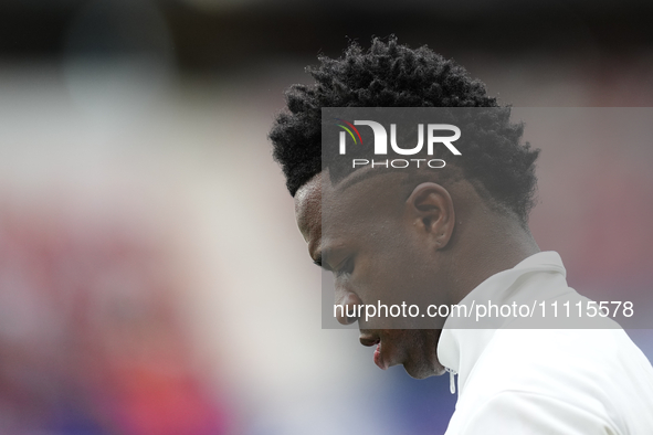 Vinicius Junior left winger of Real Madrid and Brazil prior the LaLiga EA Sports match between CA Osasuna and Real Madrid CF at Estadio El S...