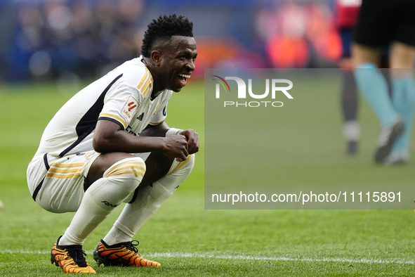 Vinicius Junior left winger of Real Madrid and Brazil reacts during the LaLiga EA Sports match between CA Osasuna and Real Madrid CF at Esta...