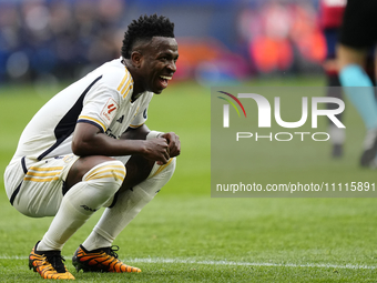 Vinicius Junior left winger of Real Madrid and Brazil reacts during the LaLiga EA Sports match between CA Osasuna and Real Madrid CF at Esta...