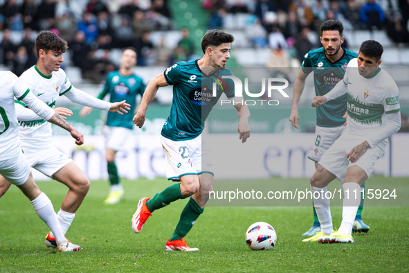 Nico Serrano of Racing de Ferrol is controlling the ball during the LaLiga Hypermotion match between Racing de Ferrol and Elche CF in Ferrol...