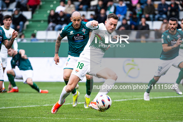 Borja Garces of Elche CF is attacking during the LaLiga Hypermotion match between Racing de Ferrol and Elche CF in Ferrol, Spain, on March 3...