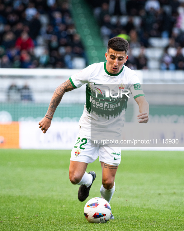 Nicolas Fernandez of Elche CF is controlling the ball during the LaLiga Hypermotion match between Racing de Ferrol and Elche CF in Ferrol, S...