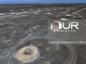 An aerial view is showing Karez, an ancient water project that is using the slope of the ground to extract groundwater without power, in an...