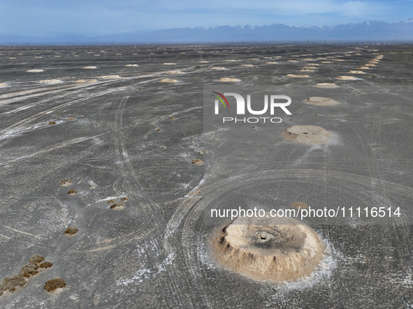 An aerial view is showing Karez, an ancient water project that is using the slope of the ground to extract groundwater without power, in an...