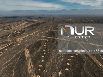 An aerial view is showing Karez, an ancient water project that is using the slope of the ground to extract groundwater without power, in an...