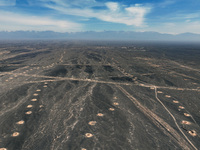 An aerial view is showing Karez, an ancient water project that is using the slope of the ground to extract groundwater without power, in an...