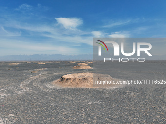 An aerial view is showing Karez, an ancient water project that is using the slope of the ground to extract groundwater without power, in an...