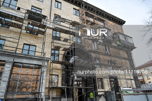 A five-story architectural monument is undergoing reconstruction after being partially destroyed by a Russian missile attack in Zaporizhzhia...