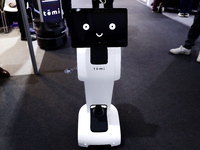 A smiling Temi 3, a video-oriented personal AI assistant robot designed by the Chinese company Temi and owned by Robocore, is being showcase...