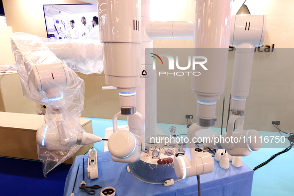 A surgical robot from RobSurgical, a Spanish company specializing in robotics solutions for the medical field, is being remotely operated as...