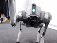 The Unitree Go2, a dog-inspired quadruped robot designed by the Chinese robotics company, is being showcased at the Mobile World Congress 20...