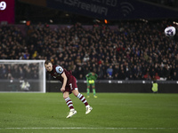 James Ward-Prowse is taking a free kick during the Premier League match between West Ham United and Tottenham Hotspur at the London Stadium...