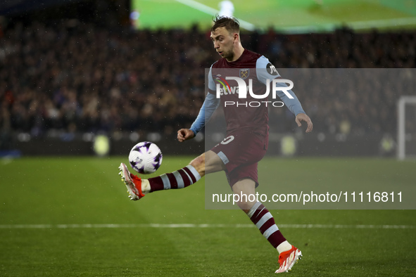 Jarrod Bowen of West Ham United is controlling the ball during the Premier League match between West Ham United and Tottenham Hotspur at the...