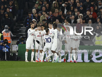 Brennan Johnson of Tottenham Hotspur is celebrating his goal during the Premier League match between West Ham United and Tottenham Hotspur a...