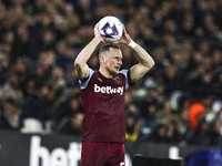 Vladimir Coufal of West Ham United is preparing to take a throw-in during the Premier League match between West Ham United and Tottenham Hot...