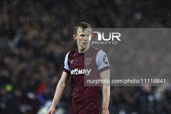 James Ward-Prowse is playing for West Ham United in the Premier League match against Tottenham Hotspur at the London Stadium in Stratford, o...