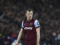 James Ward-Prowse is playing for West Ham United in the Premier League match against Tottenham Hotspur at the London Stadium in Stratford, o...