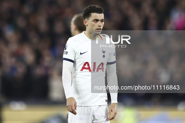 Brennan Johnson of Tottenham Hotspur is playing during the Premier League match between West Ham United and Tottenham Hotspur at the London...