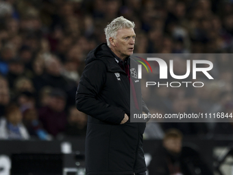 David Moyes, manager of West Ham United, is standing on the touchline during the Premier League match between West Ham United and Tottenham...