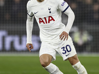 Rodrigo Bentancur of Tottenham Hotspur is on the ball during the Premier League match between West Ham United and Tottenham Hotspur at the L...