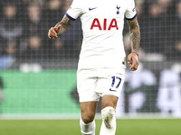 Cristian Romero of Tottenham Hotspur is on the ball during the Premier League match between West Ham United and Tottenham Hotspur at the Lon...