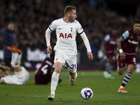 Dejan Kulusevski of Tottenham Hotspur is on the ball during the Premier League match between West Ham United and Tottenham Hotspur at the Lo...