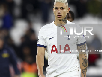 Richarlison of Tottenham Hotspur is leaving the pitch at the end of the Premier League match between West Ham United and Tottenham Hotspur a...