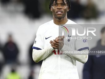 Destiny Udogie of Tottenham Hotspur is leaving the pitch at the end of the Premier League match between West Ham United and Tottenham Hotspu...