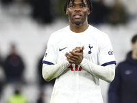 Destiny Udogie of Tottenham Hotspur is leaving the pitch at the end of the Premier League match between West Ham United and Tottenham Hotspu...