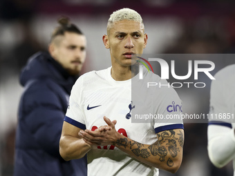 Richarlison of Tottenham Hotspur is leaving the pitch at the end of the Premier League match between West Ham United and Tottenham Hotspur a...