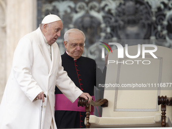 Pope Francis is holding his weekly general audience in St. Peter's Square at the Vatican on April 3, 2024. (